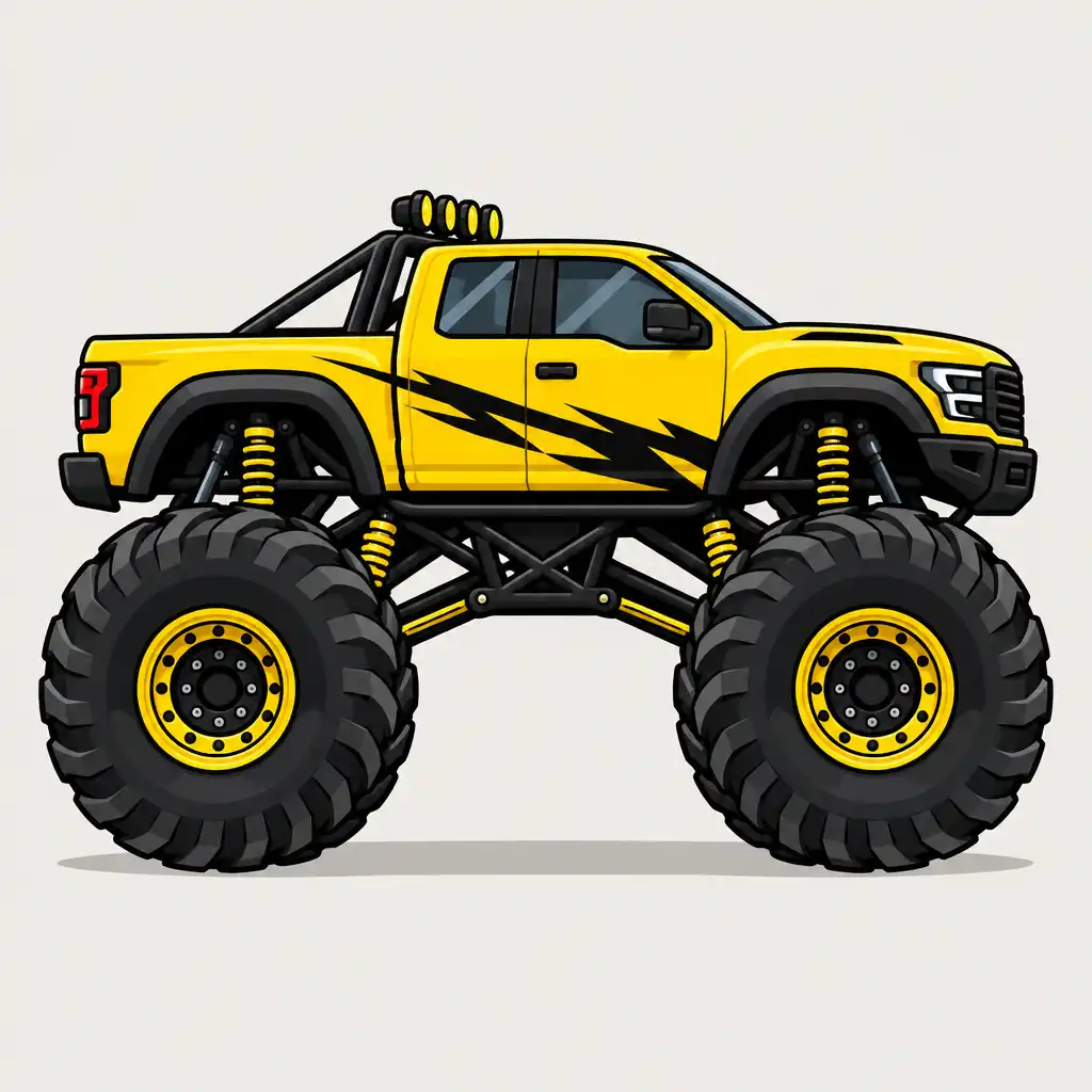 Kreskówkowy Monster Truck w widoku bocznym
